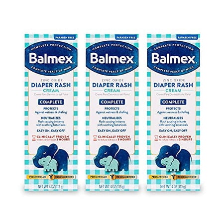 Balmex Complete Protection Baby Diaper Rash Cream with Zinc Oxide + Soothing Botanicals, 4 Oz, Pack of 3