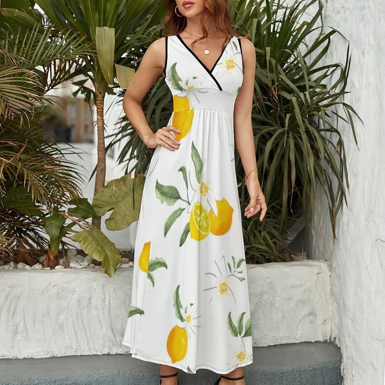 Summer citrus Mediterranean style mosaic lemon fruit pattern Sleeveless Dress  dresses ladies 2025 summer - Walmart.com