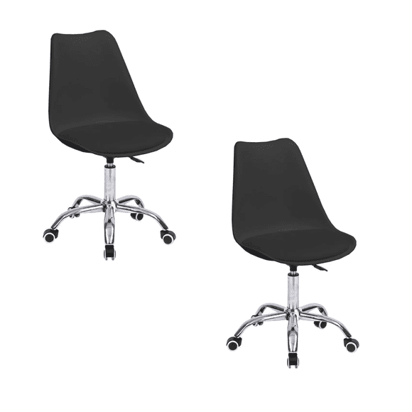 Set De 2 Sillas De Oficina Color Negro Komfort Estilo Eames Con Ruedas