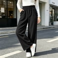thumbnail image 6 of Women High Waist Paper Bag Waist Corduroy Wide Leg Trousers Elegant Ruffle Trim Straight-Leg Pants Vertical Rib Casual Pants Fall Outfits, 6 of 9