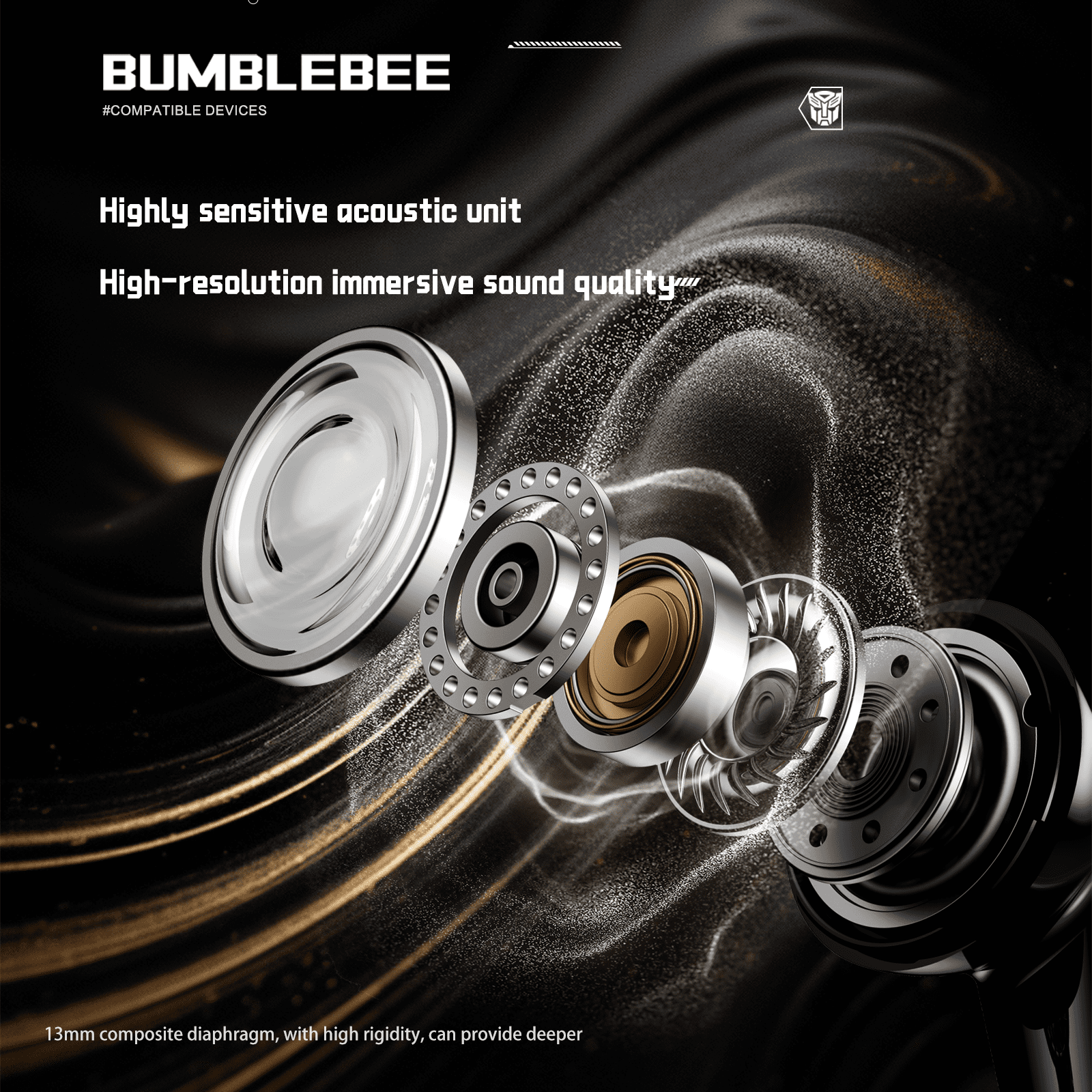 Transformers TF-T30 Bluetooth TWS Wireless Earbuds with Energy Core Design Passive Noise Cancelling Semi-In-Ear Cool HiFi HD Calling Music Game Modes Low Latency Sports Earphones – Yellow Bumblebee