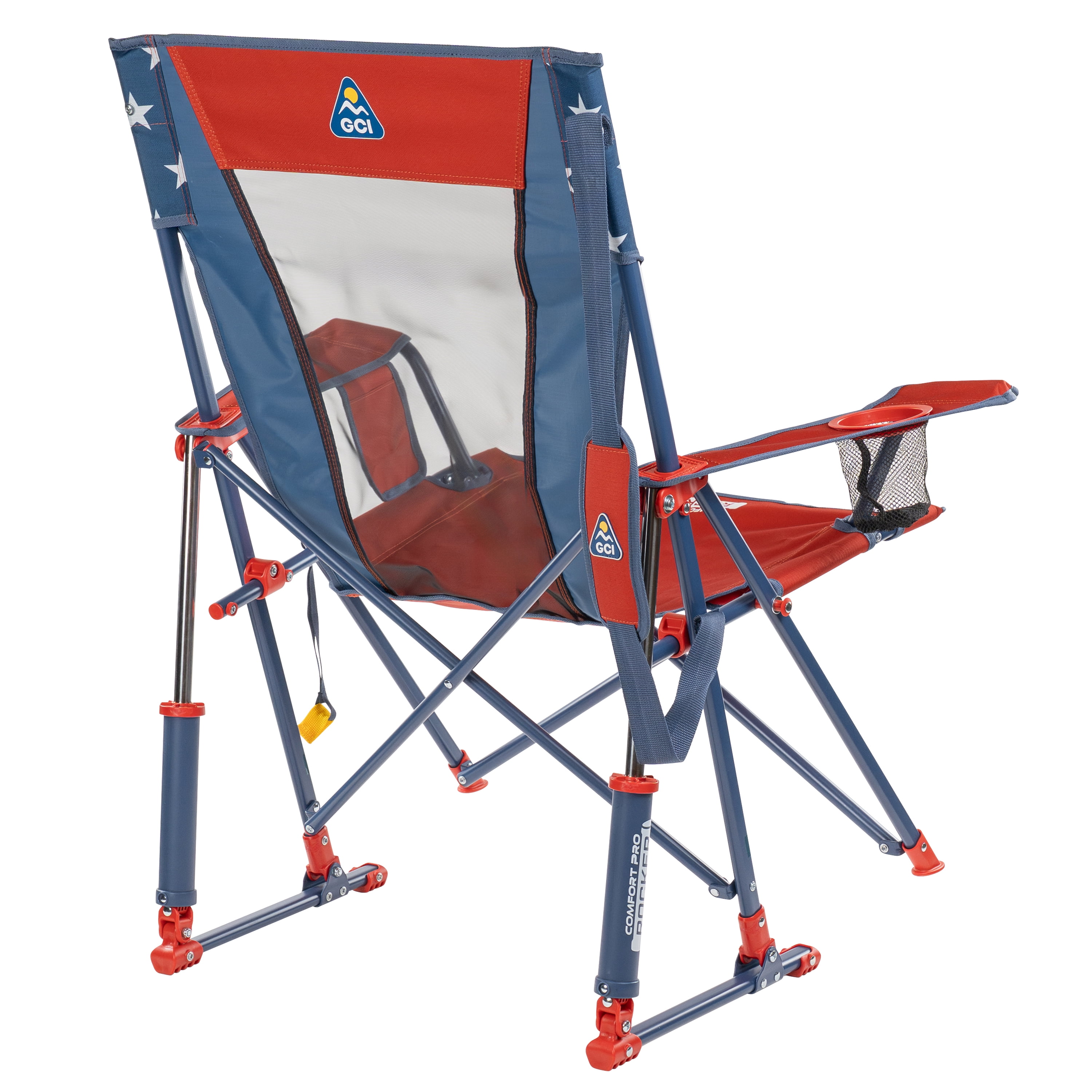 GCI Outdoor Comfort Pro Rocker Foldable Rocking Camp Chair with Mesh Backrest, Americana