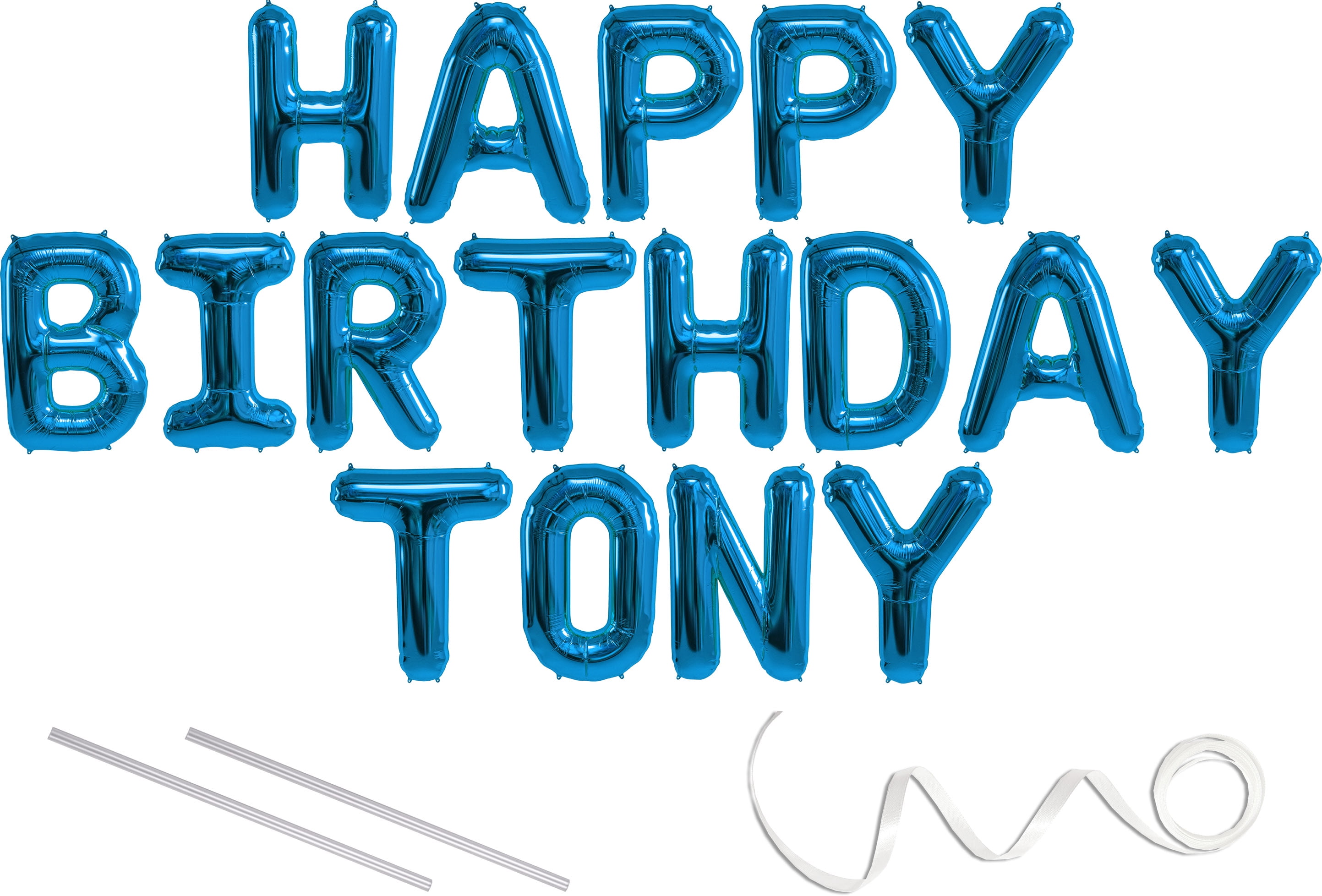 Tony Happy Birthday Mylar Balloon Banner Blue 16 Inch Letters Includes 2 Straws For Inflating String For Hanging Air Fill Only Does Not Float W Helium Great Birthday Decoration Walmart Com Walmart Com