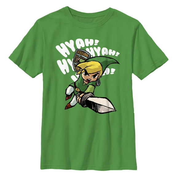 Boy's Nintendo The Legend of Zelda The Windwaker Link Hyah  Graphic Tee Kelly Green Small