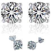 ATOBO Moissanite Stud Earrings, D Color Brilliant Round Cut Lab Created Diamond Earrings 18K White Gold Plated Silver for Women Men