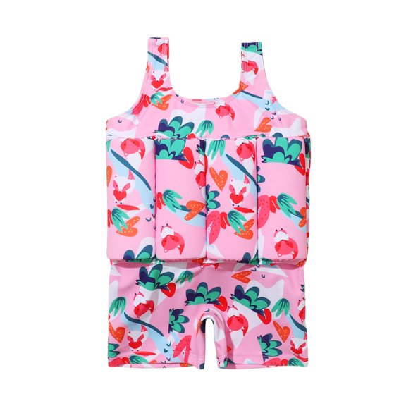 Odeerbi Girls Flotation Swimsuit Toddler Baby Boys Buoyancy Swimsuit Print Sleeveless One-piece Swimsuit Blue