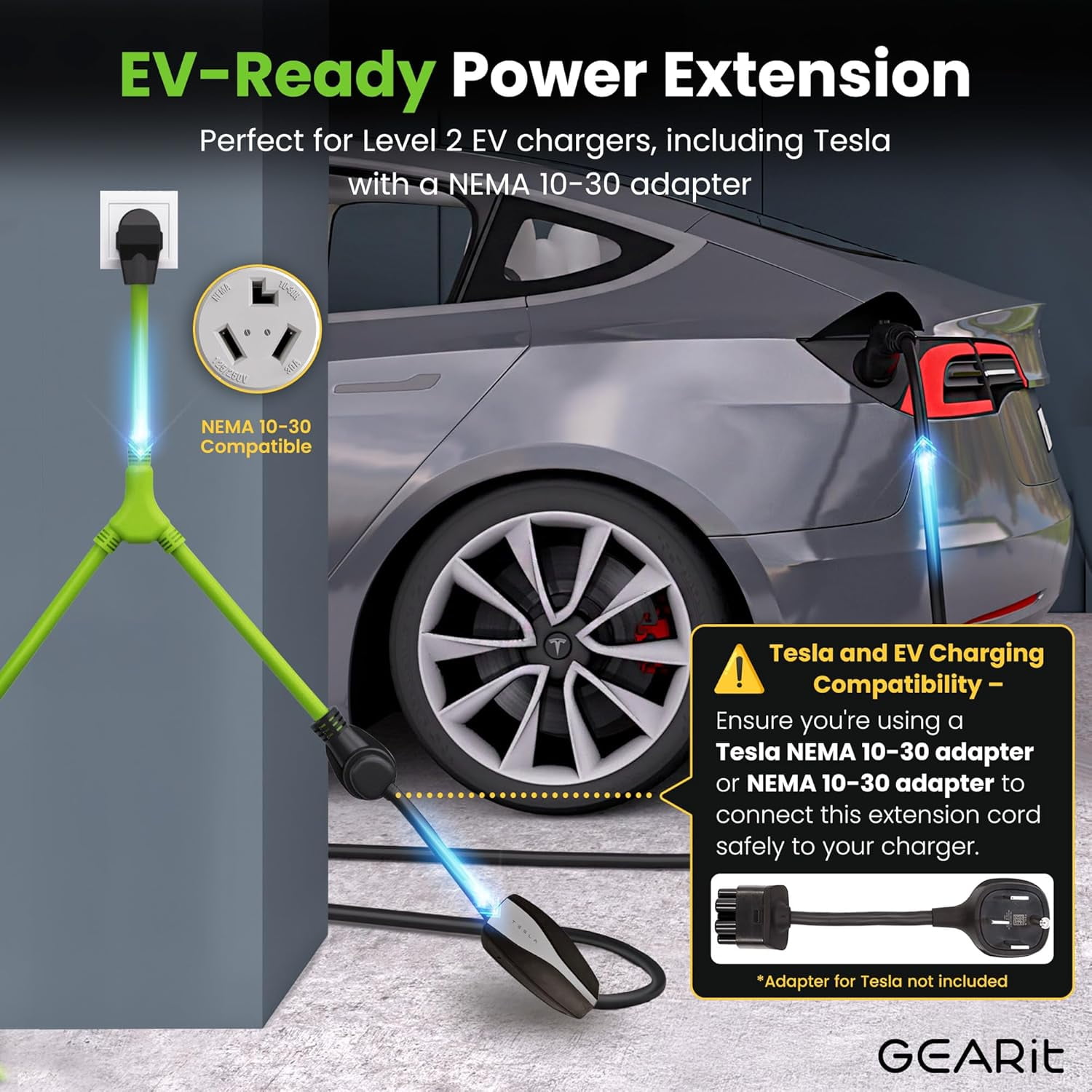 GEARit 3 Prong Dryer Cord 30 Amp Adapter Y-Splitter 10-30P to 2x 10-30R Receptacles, 2.2 Ft STW 10awg Power Cord for Dryer & EV Charger