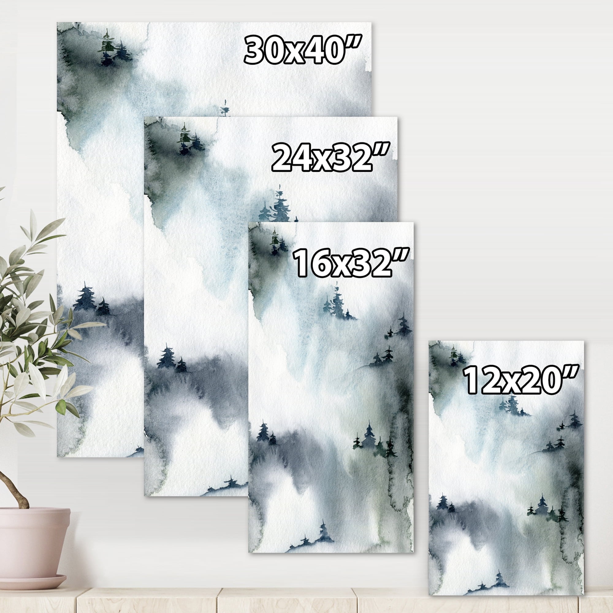 Designart ' Minimalistic Snowy Fir Trees With Winter Forest ' Modern Canvas Wall Art Print