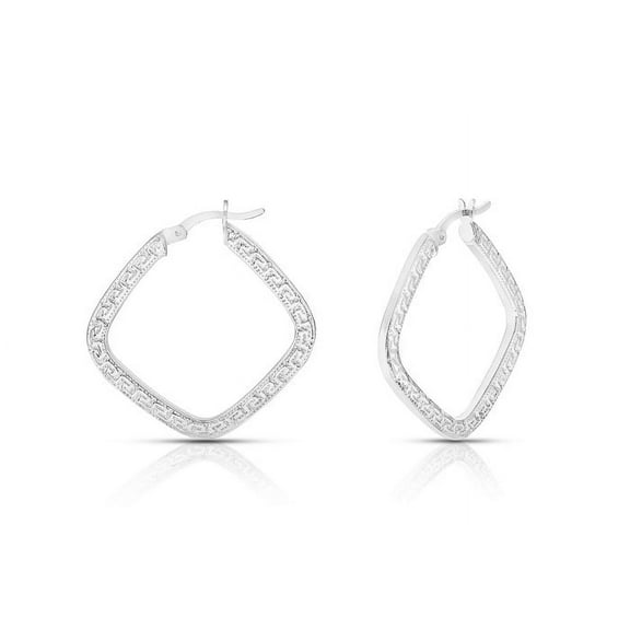 Better Jewelry Greek Key Square Hoop Earrings .925 Sterling Silver