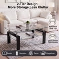 thumbnail image 2 of Glass Coffee Table with Lower Shelf, Holaki Modern Rectangular Tempered Glass Center Table with Metal Legs for Living Room, Black, 2 of 7