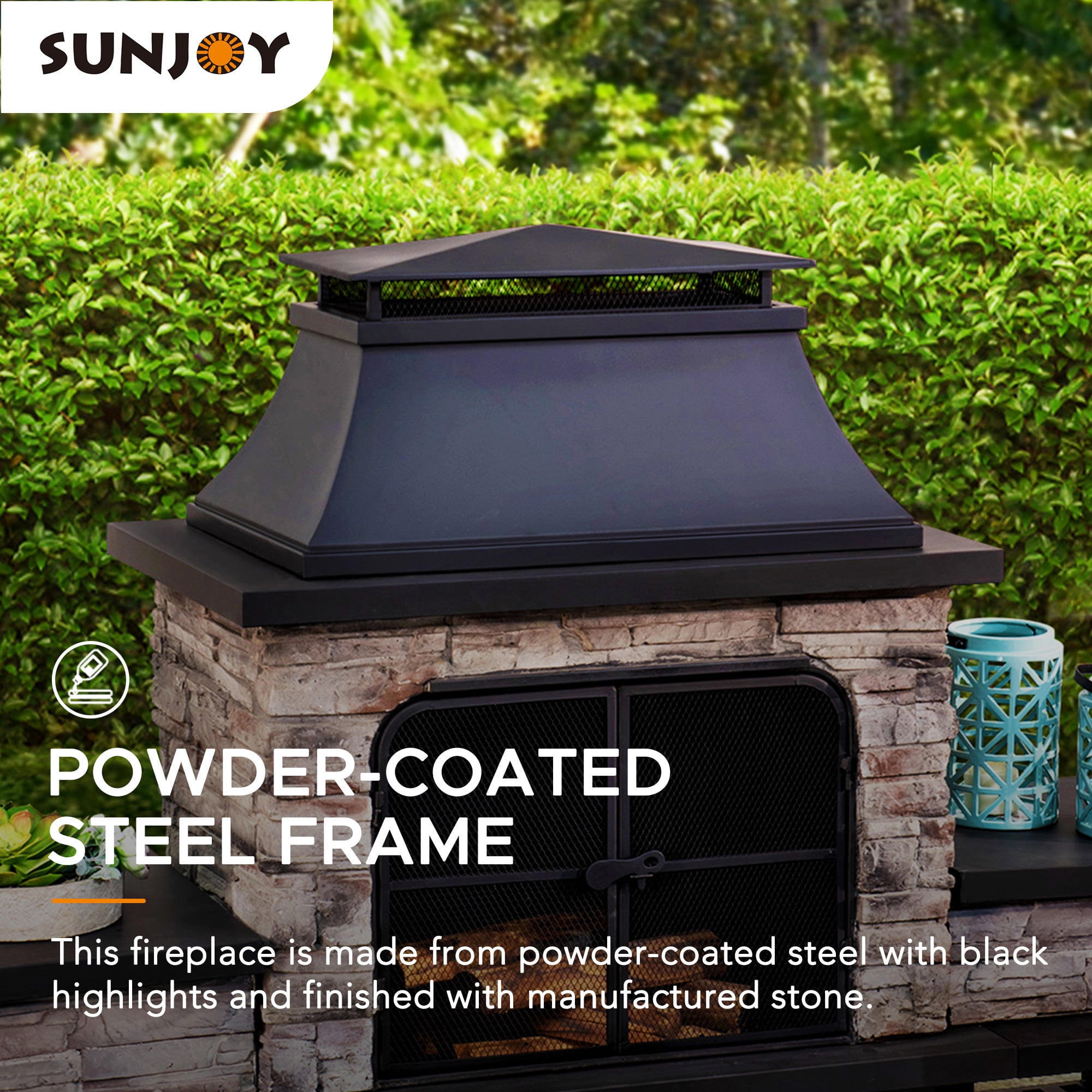 Sunjoy Emilio Wood Burning Fireplace - Black - Walmart.com