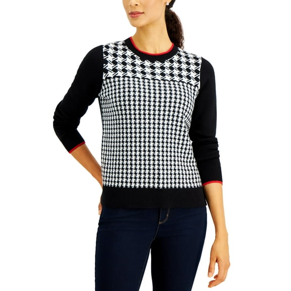 Charter Club Petite Houndstooth Sweater Deep Black PS