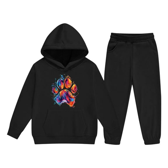 Eltusu Boys Outfit Sets, Printed Relaxed Fit Long Sleeve Two Pieces Hoodies and Sweatpants Sets Black Size 2-14 T