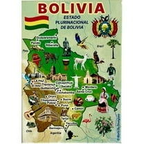 Bolivia Graphic Map and Attractions Souvenir Fridge Magnet 2.5" X 3.5"