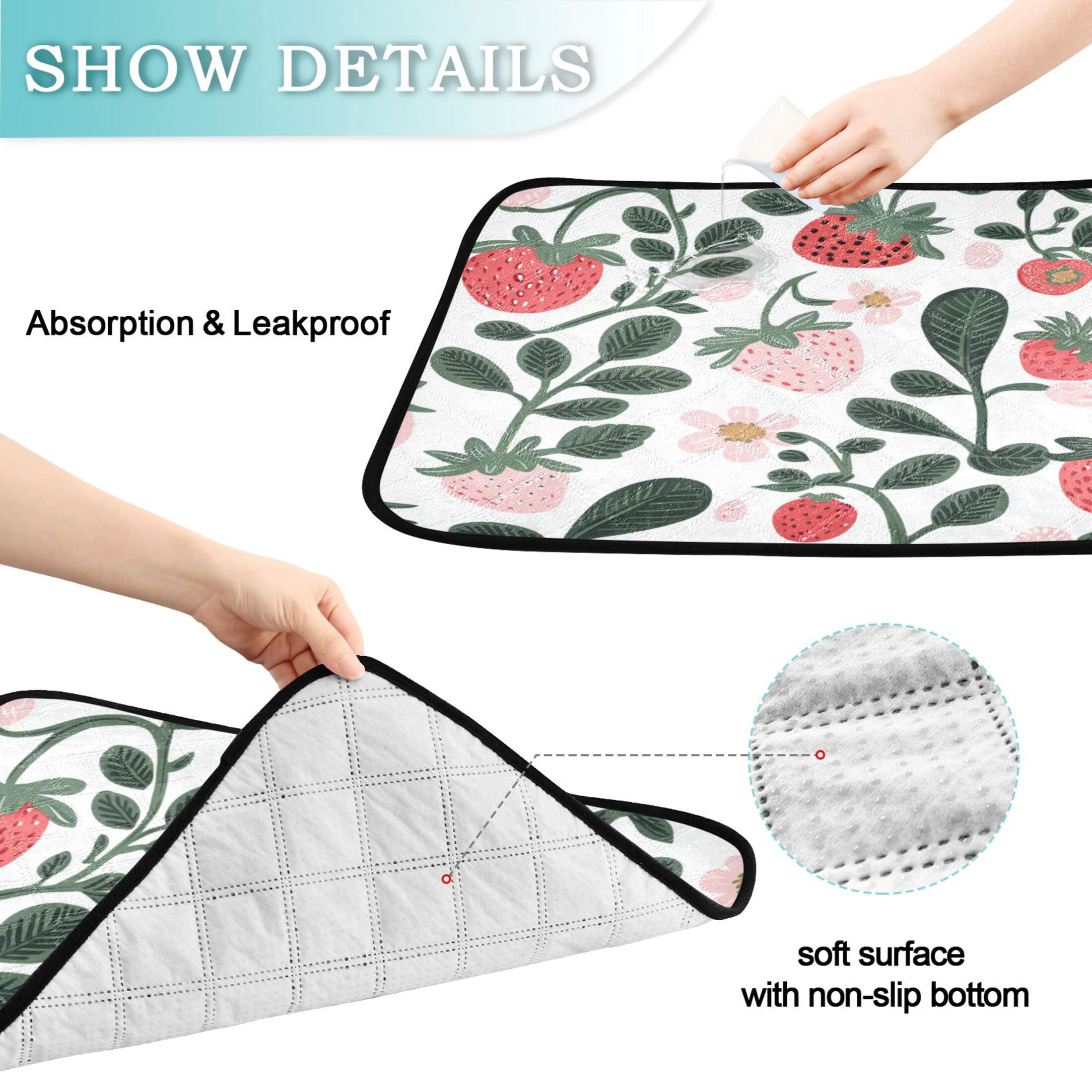 Qxltty A Seamless Pattern with Cute Strawberries Cat litter Pads Pet Set of 3 Diaper Mats Center Anti-leakage Layer Absorbent Soft and Comfortable