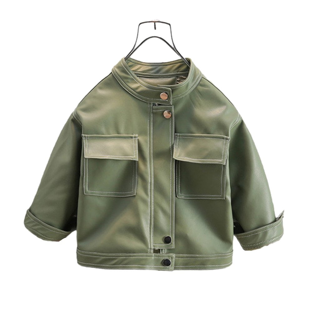 Manteau en Cuir Tendance Automne Enfant Garcon Automne Moto Col PU Cuir Outwear Veste de Moto Printemps pour 1 12 Ans