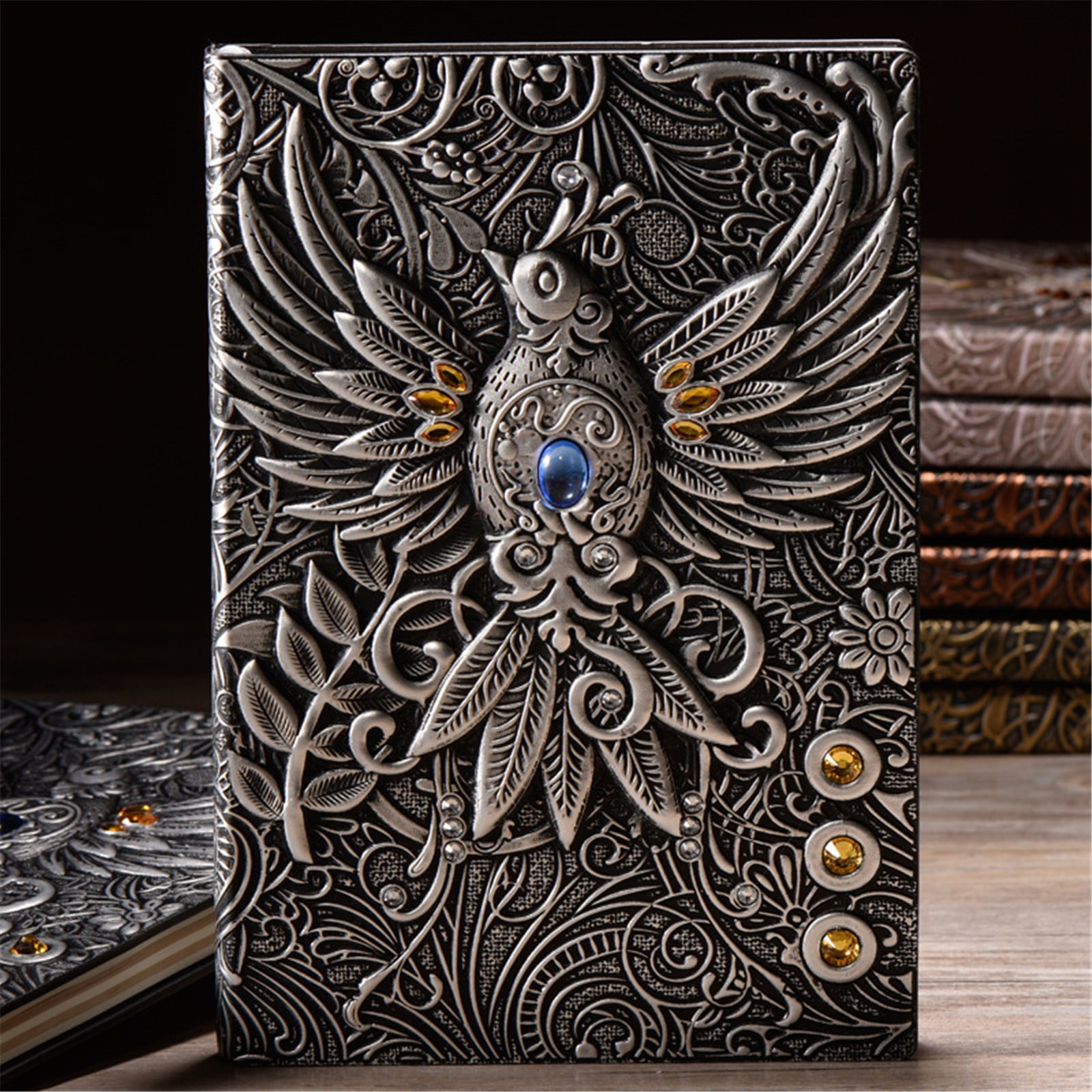 Clearance a notebook under $20,A5 (5.5" X 8.3") Embossed Journals Vintage Notebook Retro Leather Bronze Diary 100 Sheets Paper Hardcover Travel Notepad For Writing Sketchbook Collection Gift Dec
