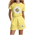 thumbnail image 2 of Cethrio Girls Summer Outfit Sets, Casual Graphic 2 Piece Short Sleeve Girls' Clothing Sets Yellow Size 6, 2 of 4