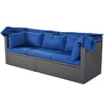 thumbnail image 4 of Outdoor Patio Rectangle Daybed with Retractable Canopy, Wicker Furniture Sectional Seating with Washable Cushions Backyard Porch, Blue, 4 of 9
