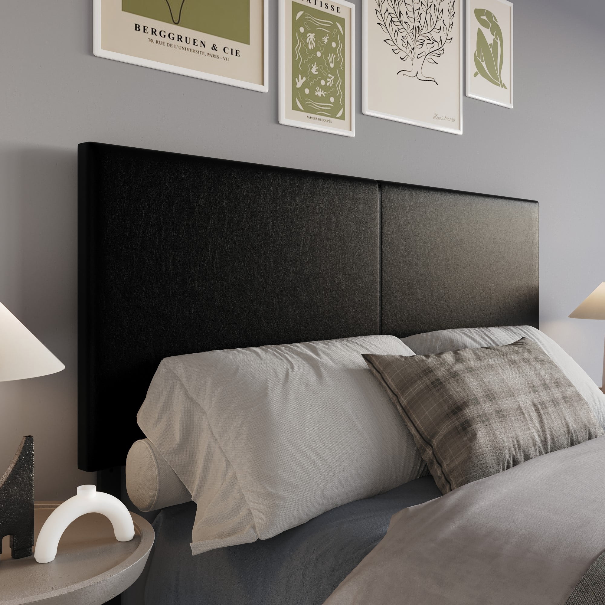 Home Design Hazard Full Upholstered Headboard with Foam Padding and Minimalist Design, Black, Easy Assembly