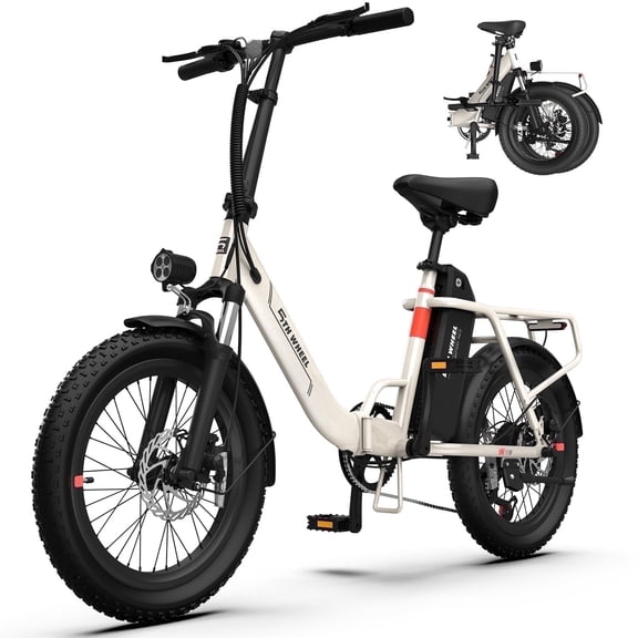 5TH WHEEL W11B 20" Fat Tire Electric Bike, 500W Foldable Adult E-bike with 48V 15.6Ah Removable Battery, Electric Bicycle with 7 Speed, UL2849, White