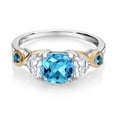thumbnail image 2 of Gem Stone King 925 Silver and 10K Yellow Gold 3-Stone Ring Cushion Topaz Half Moon Moissanite and Blue Diamond (1.82 Carat Cttw) (Size 8), 2 of 4