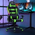 thumbnail image 3 of Gymax Chaise de Gaming Pivotante Réglable pour Ordinateur avec Lumières LED et Télécommande Verte, 3 of 10