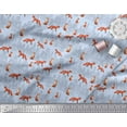 thumbnail image 3 of Soimoi Blue polyester Crepe Fabric Cedar Tree & Fox Animal Printed Fabric 1 Yard 42 Inch Wide, 3 of 5