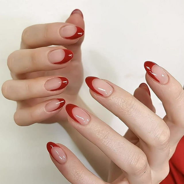 Uñas Postizas Brillantes Ormromra Puntas Francesas Cortas Ombre 24 Piezas