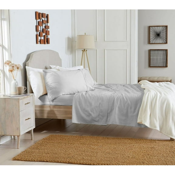 KG Linens QUEEN Sateen Sheet Set 400 Thread Count 15 Inches Deep Pockets, 4Pc Bedding Set, MEDIUM GRAY