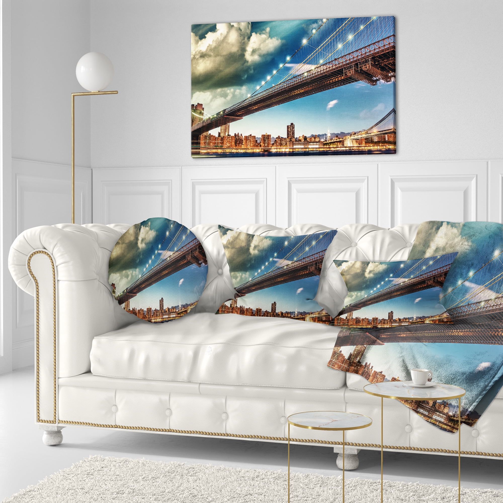 Designart Manhattan Skyline at Summer - Cityscape Photo Throw Pillow - 12x20