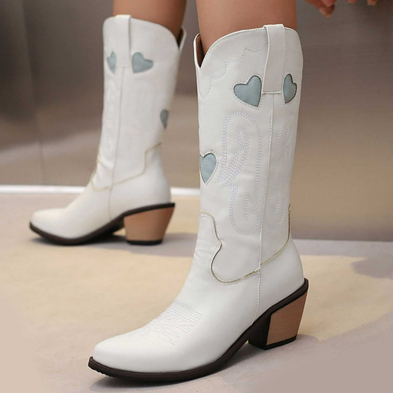 Western Booties White Round Toe Boots Wheels Ivory Suede Western