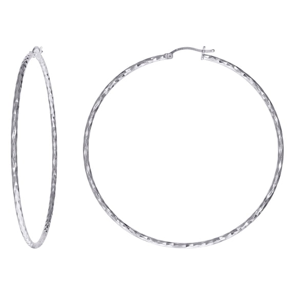 925 Sterling Silver Womens Sparkle-Cut 2mm X 65mm Hoop Earrings Hoop Earring for Women - 6.6 Grams