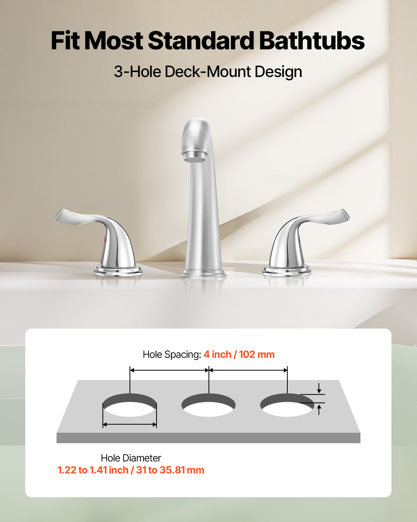 VEVOR Roman Tub Faucet, 3 Hole Waterfall Bathtub Faucet, Gooseneck Bath Tubs Faucets Set with 2 Handles, Deck Mount Bath Tub Faucets Set for Pet Washing, Adult Bathing, Silver, High Arc Spout