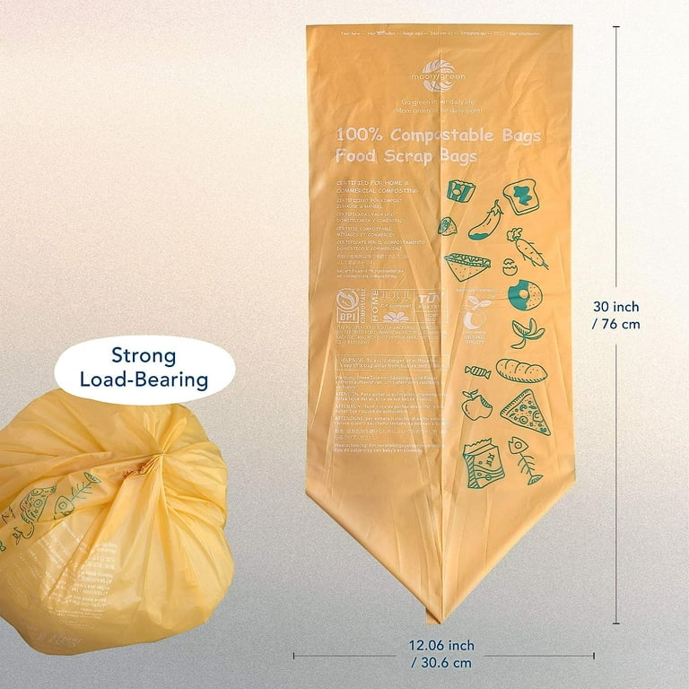 Compostable Tall Kitchen Drawstring Bags, 13 Gallon, 49.2 Liter
