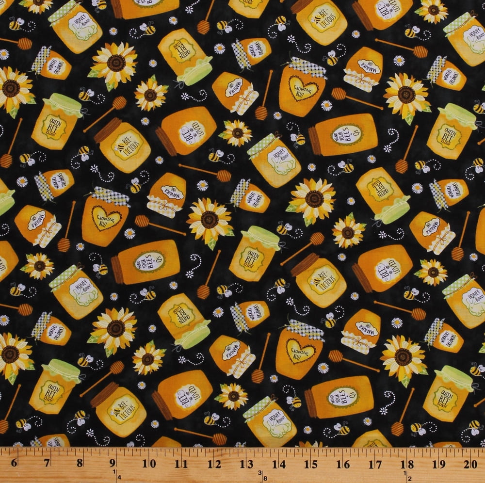 Timeless Treasures JARS OF HONEY gail-C6105 black cotton fabric
