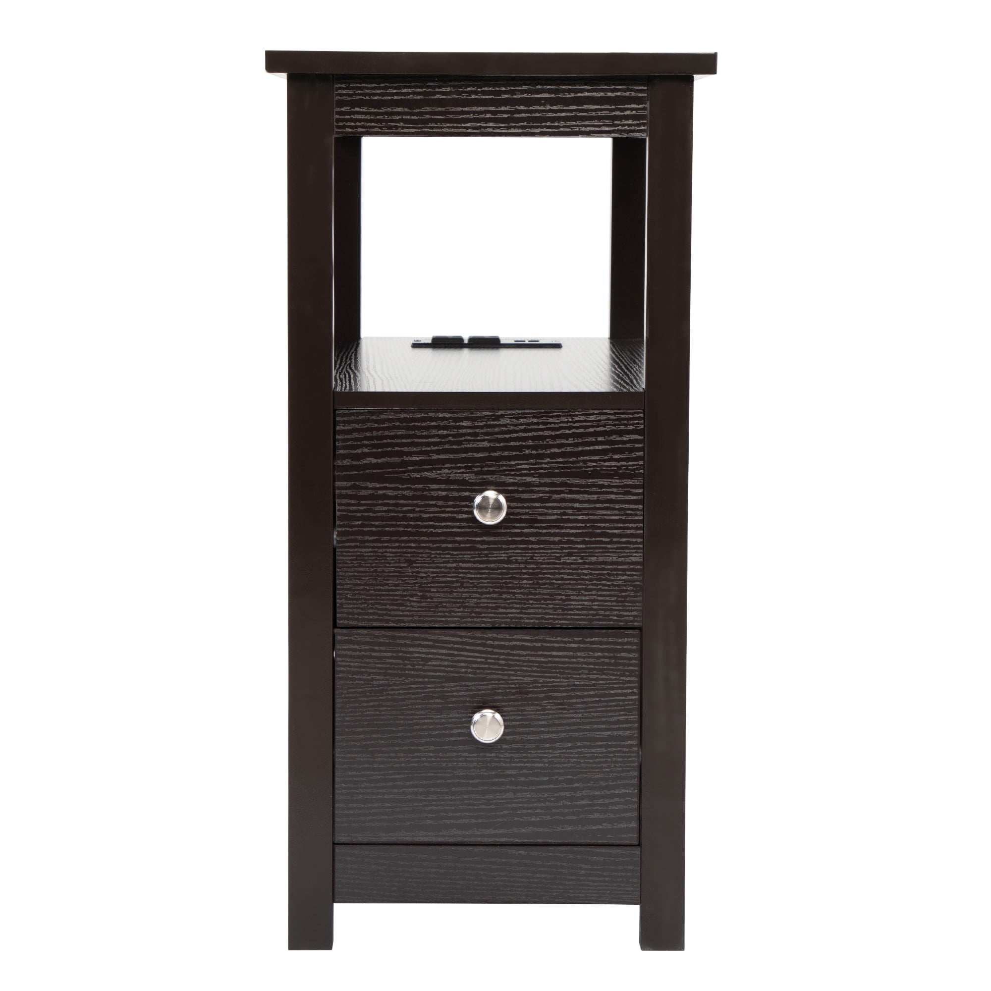Casual Home Nightstand with USB Port Charging Station In Warm Brown Finish New 