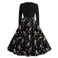 thumbnail image 6 of Women's Halloween Dress Witch Hat Bat Crew Neck Hepburn 1950s Funny Dresses Long Sleeve Cocktail Casual Fall Tea Length Dress with Belt L, 6 of 6