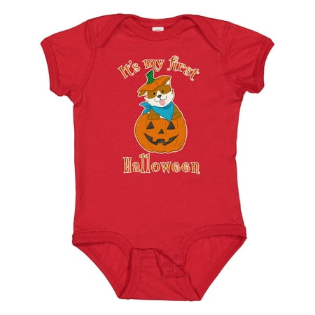 

Inktastic Cute Corgi Puppy It s My 1st Halloween Gift Baby Boy or Baby Girl Bodysuit