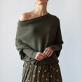 thumbnail image 4 of Ediodpoh Sweaters for Women Boat Neck 2025 Spring Long Sleeve Soft Knit Loose Baggy Pullover Army Green, 4 of 4