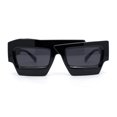 thumbnail image 2 of Funky 80s Asymmetrical Rectangle Thick Plastic Horn Rim Arm Sunglasses All Black, 2 of 4