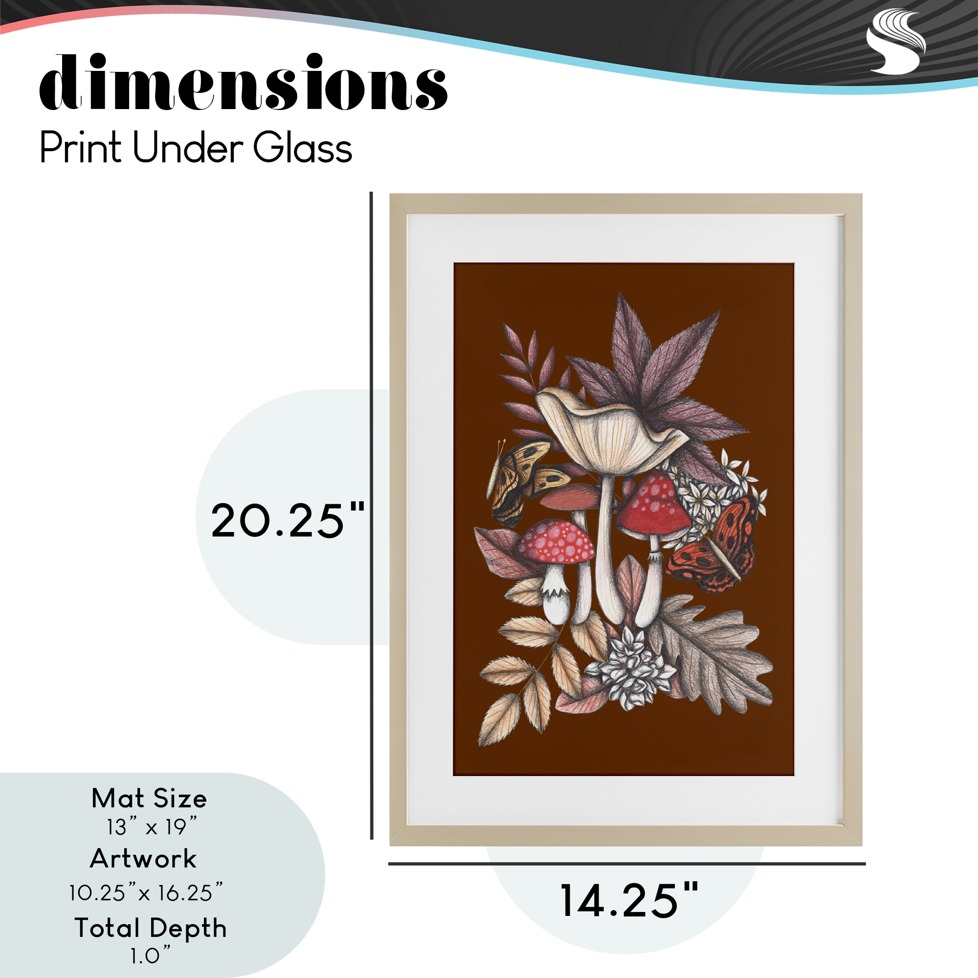 Autumn Mushrooms Magic Birch Framed Print Under Glass, design by Cecilia Battaini