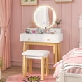 thumbnail image 4 of CHARMAID Vanity Desk with Mirror and Lights, White Makeup Vanity Desk with 4 Drawers, 3 Color Lighting Modes, Adjustable Brightness, Modern Dressing Table with Vanity Stool for Girls Small Bedroom, 4 of 7