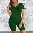thumbnail image 1 of MKLEKYY Jeans pour Femmes Ensemble Deux Pièces pour Femmes Manches Courtes Col en V Ensemble Shorts Kaki, 1 of 5