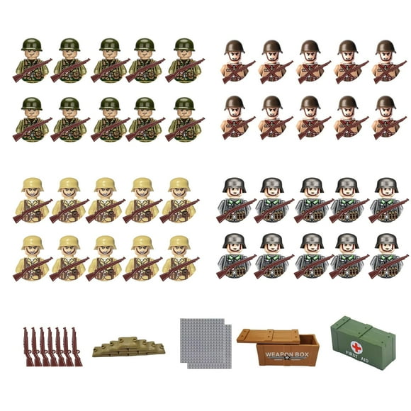 Dwvvbst 105 Pieces WW2 Building Set Action Figures, Army Combat Playset Mini World W2 Figures, American German British French Minfigures Battle Figures Block Toy Militar