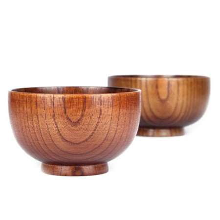 

Japanese Style Wooden Bowl Soup/Salad Rice Bowls Natural Wood Tableware 1pcs