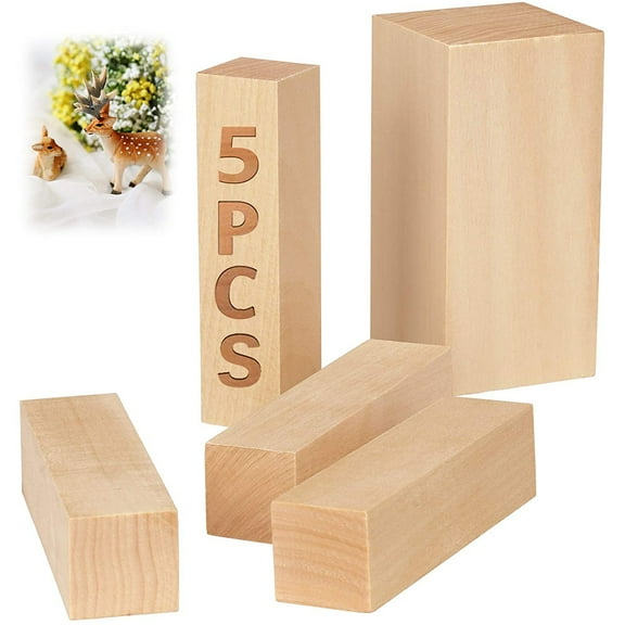 Toorise 5Pcs Basswood Carving Block Natural Soft Wood Carving Block 2 Sizes Portable Unfinished Wood Block Carving Whittling Art Supplies for Beginner Expert DIY Wood Craft