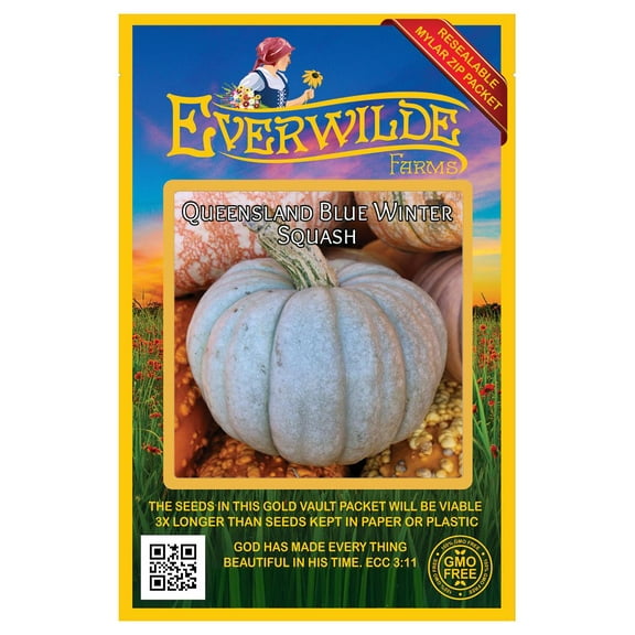 Everwilde Farms - 20 Queensland Blue Winter Squash Seeds - Gold Vault Seed Packet