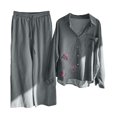 thumbnail image 1 of Puntoco Conjunto de camisa de 2 piezas con bolsillo de manga larga y pantalones largos de cintura alta para mujer Puntoco Puntoco-6658, 1 of 2