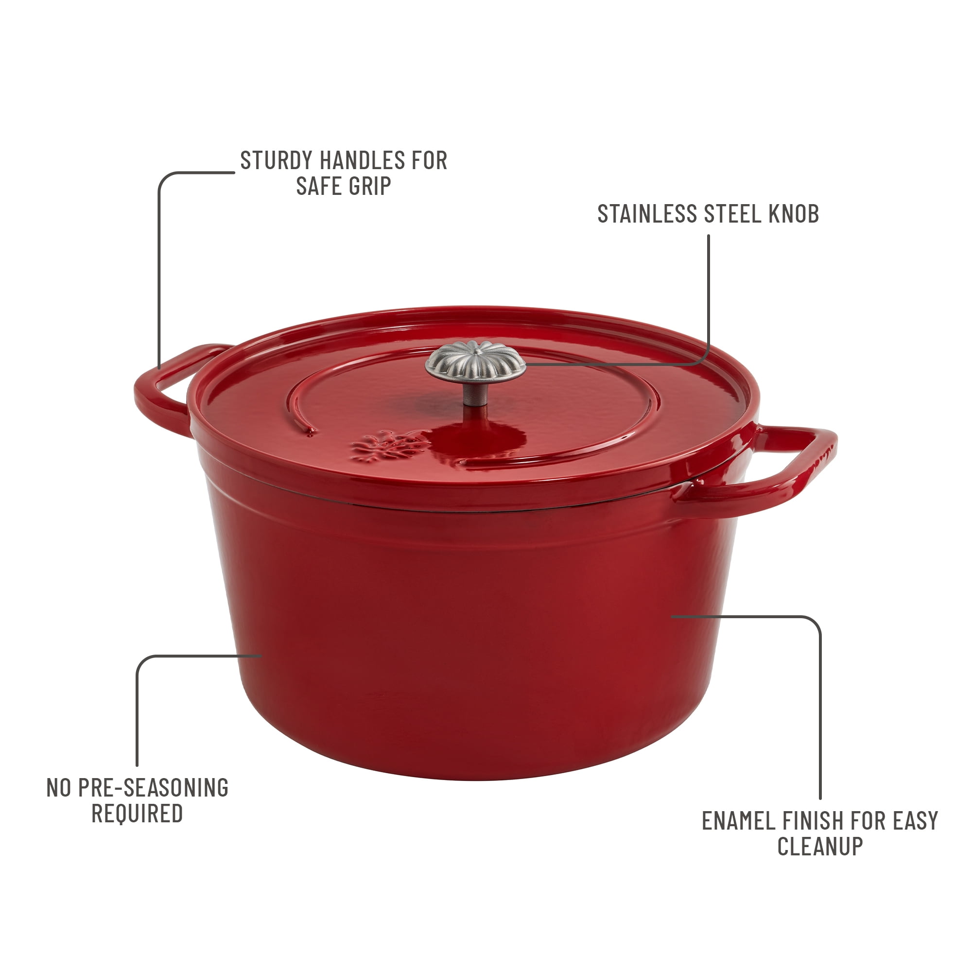 The Pioneer Woman 7-Quart Enameled Cast Iron Dutch Oven with Lid, Red